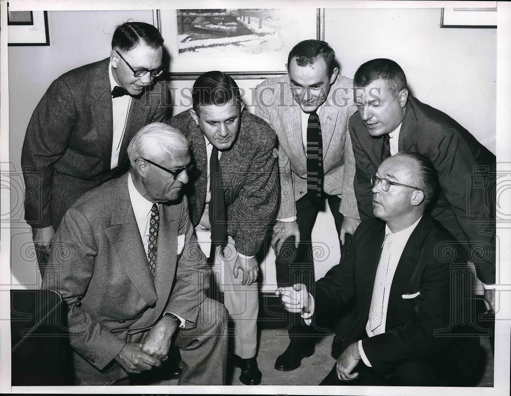 1955 Press Photo Will Harridge, Earl Hilligan, Bill Conway, Yankees, Pat Joyce - Historic Images