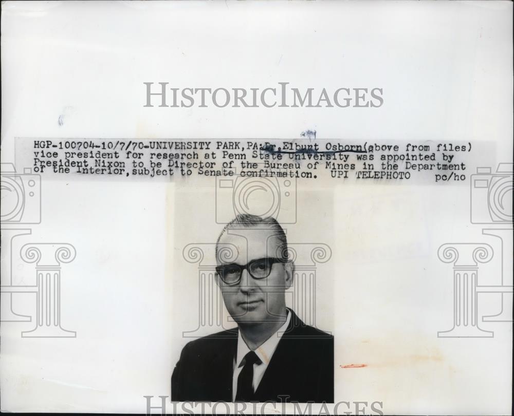 1970 Press Photo Dr Elhunt Osborn President Research Penn State University - Historic Images