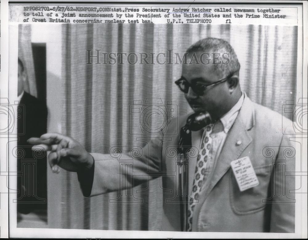 1962 Press Photo Andrew Hatcher, Press Secretary - Historic Images