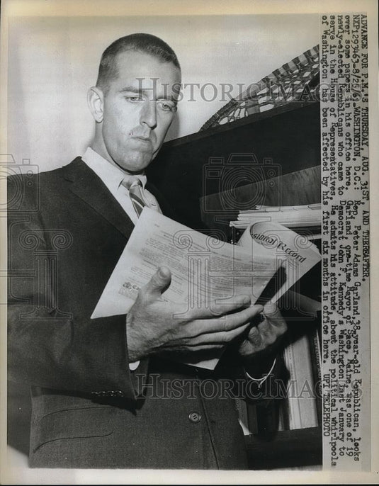 1961 Press Photo Rep. Peter Adams Garland looked some papers in his Office. - Historic Images
