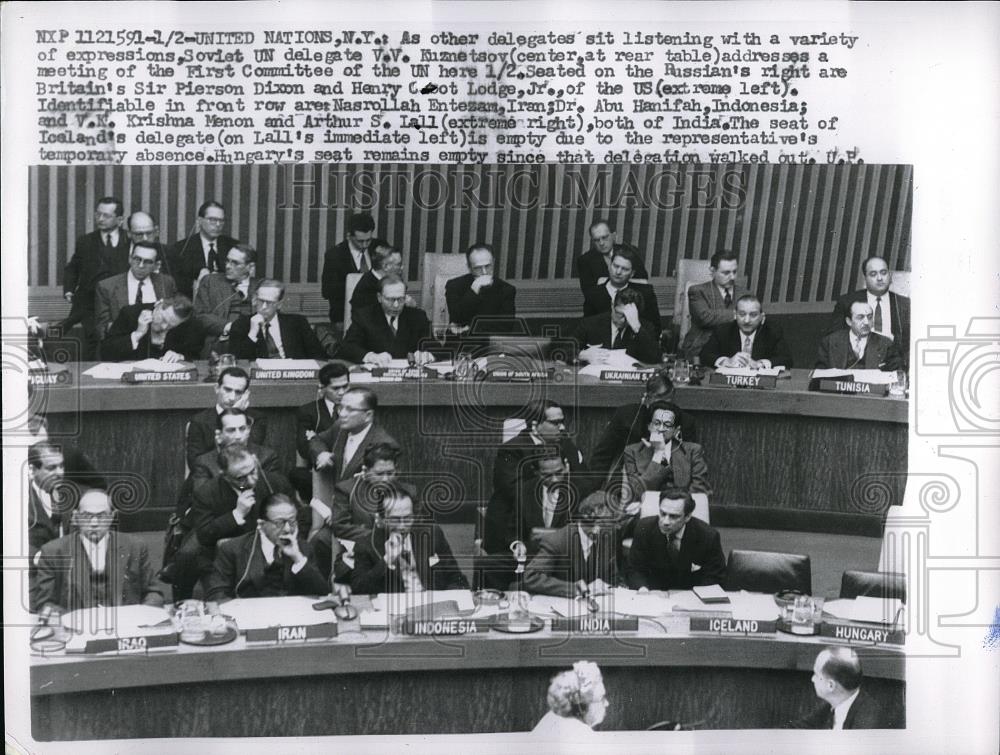 1957 Press Photo UN Soviet Delegate V. Kuznetsov Addresses UN - Historic Images