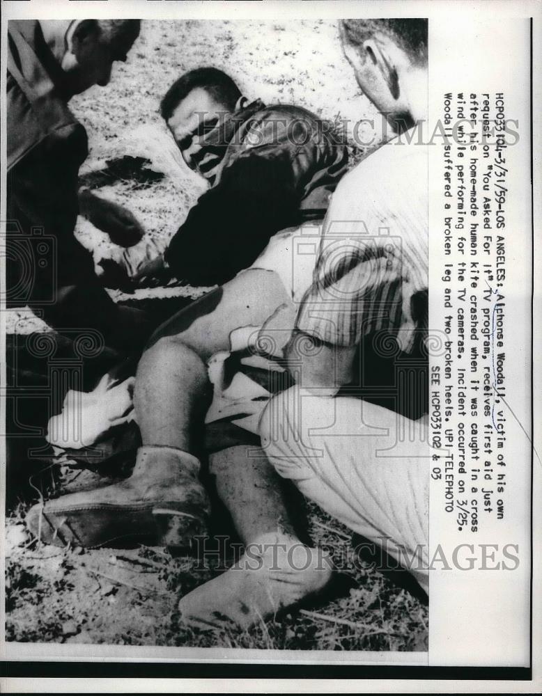 1959 Press Photo Alphonse Woodall, victim of him our request on &quot;You Asked For - Historic Images