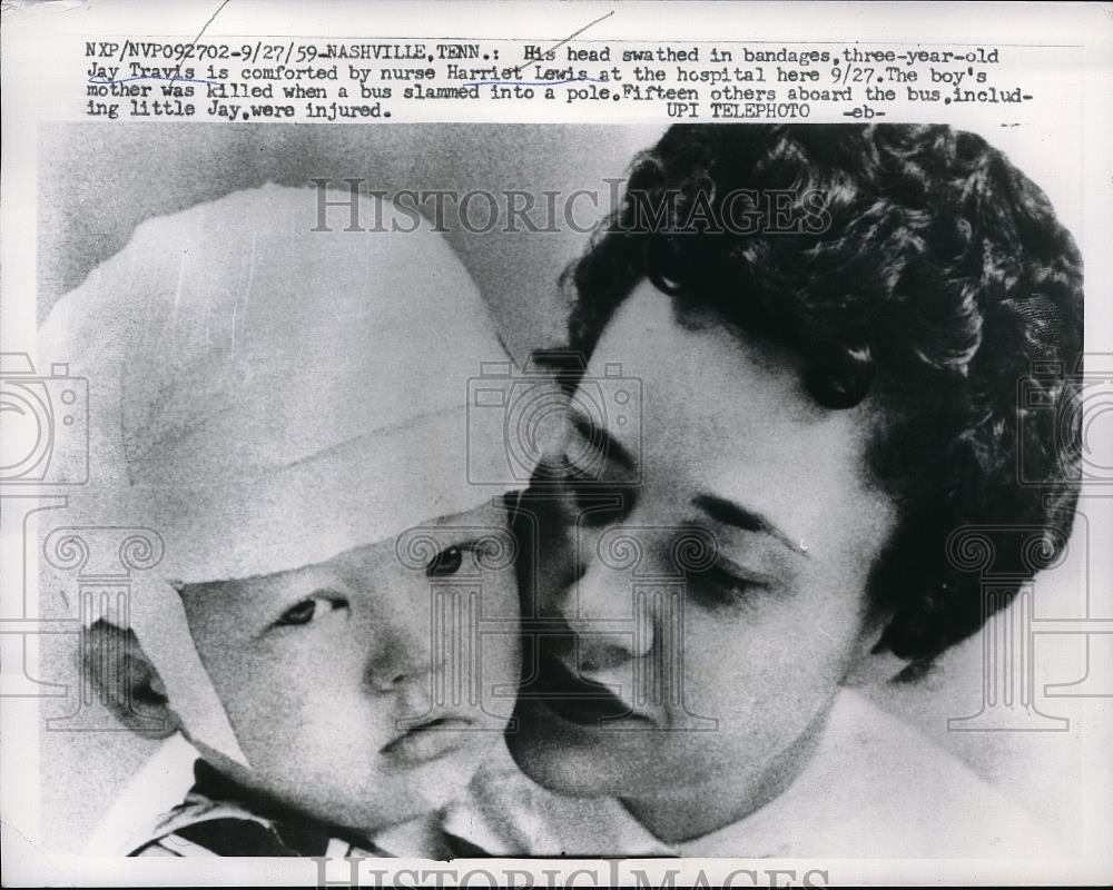 1959 Press Photo Jay Travis Injured in Bus Accident Mother Dies - Historic Images