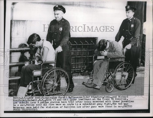 1954 Press Photo Paraplegies Harold W. Trauerse & Richard Honsinger both under - Historic Images