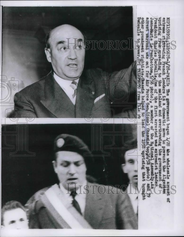 1960 Press Photo Jean-Marie La Pen &amp; Air Force Gen Lionel Chaasin - Historic Images