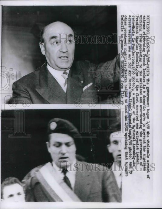 1960 Press Photo Jean-Marie La Pen & Air Force Gen Lionel Chaasin - Historic Images