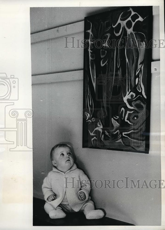 1959 Press Photo Matt Kitching, Patsy Foard Painting at Commonwealth Institute - Historic Images