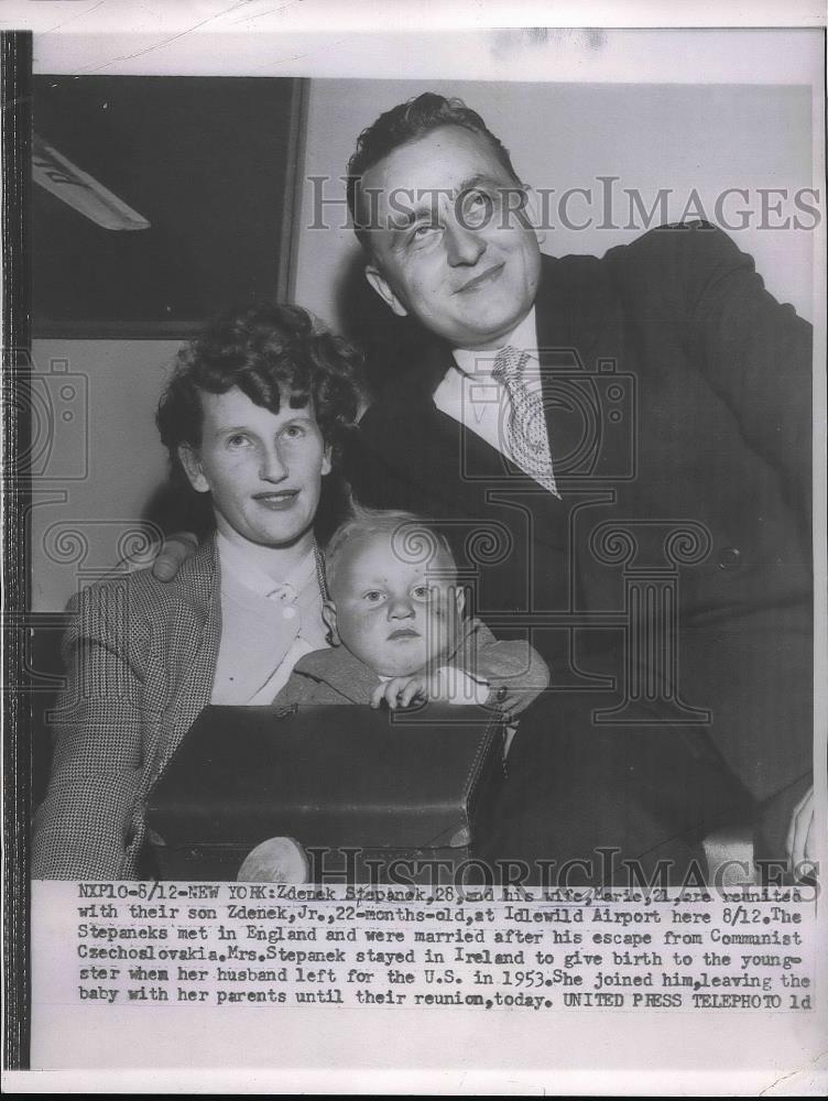 1954 Press Photo Zdenek Stepanek And His Wife Marie Reunited With Son Zdenek Jr - Historic Images