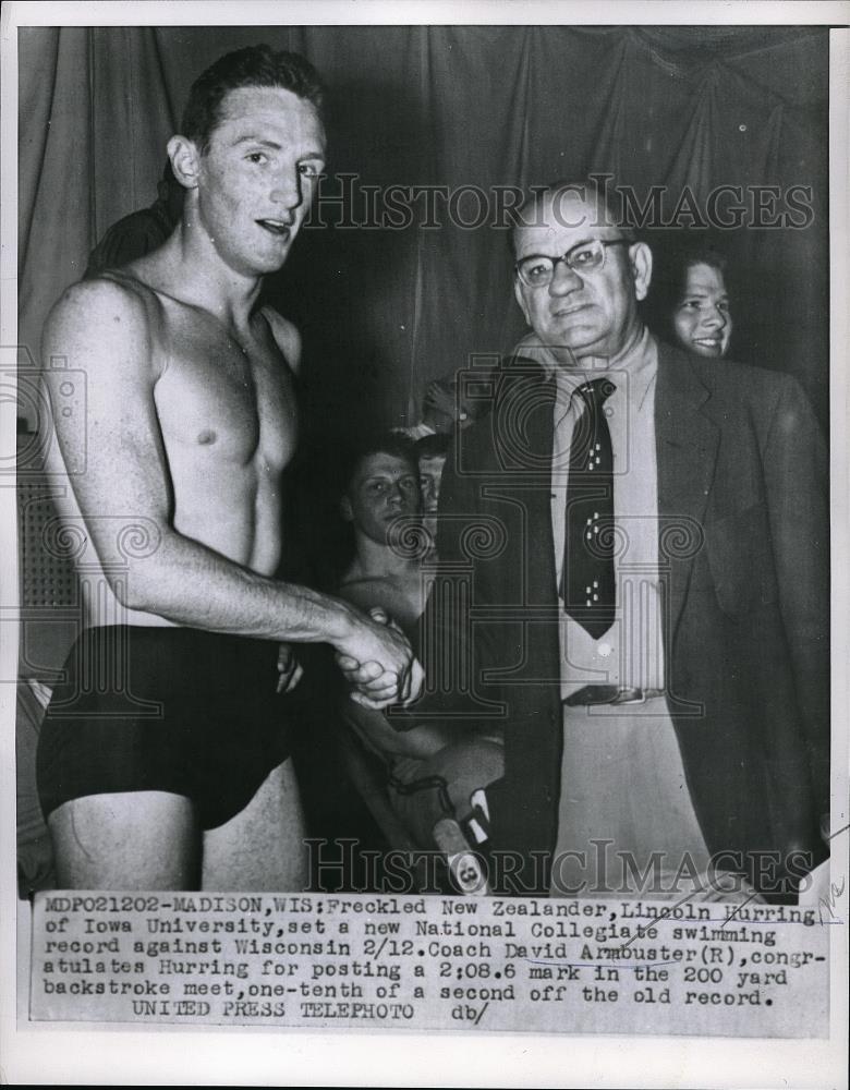 1955 Press Photo New Zealander Lincoln Hurring Swimmer - Historic Images