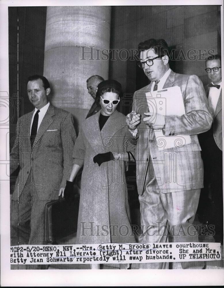 1957 Press Photo Betty M. Brooks, Betty J. Schwartz, Divorce Trial, Eli Liverato - Historic Images