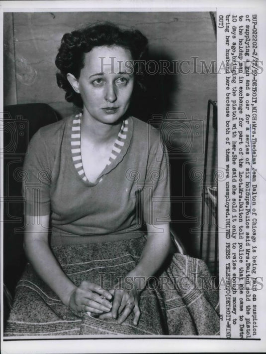 1959 Press Photo Mrs Theselma Jean Dalton Supplied Gun & Car For Robberies - Historic Images