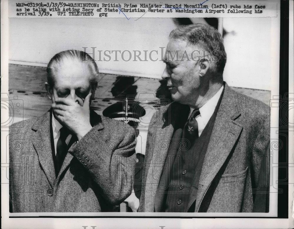 1959 Press Photo British Prime Minister Harold Secy of State Christian Herter - Historic Images