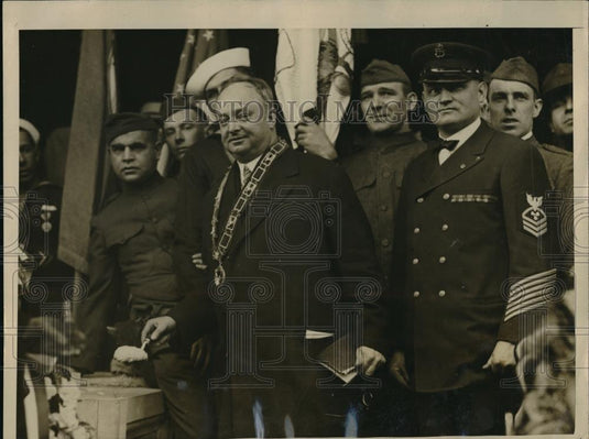 1925 Press Photo Ruler Daniel J. Kane Lays Corner Stone for Elke Building Boston - Historic Images