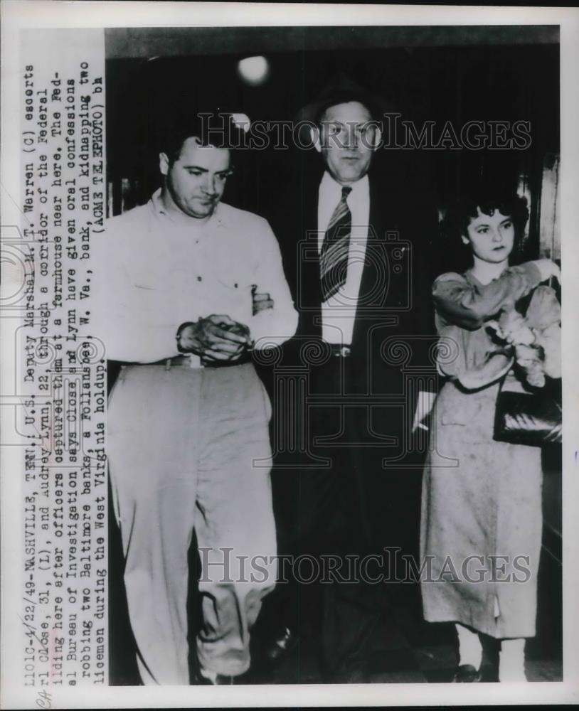 1949 Press Photo Earl Close & Audrey Lynn Wanted in W Virginia Holdup - Historic Images