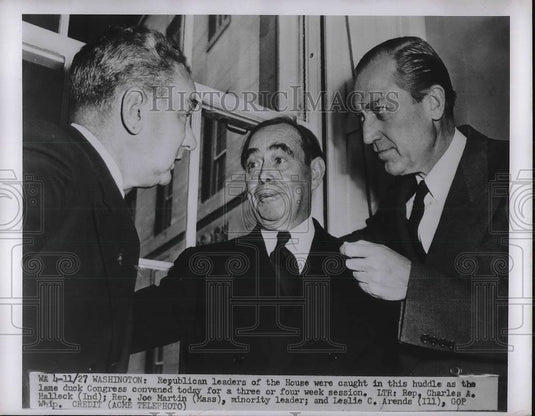 1950 Press Photo Rep Charles Halleck, Rep. Joe Martin and Leslie Arends - Historic Images