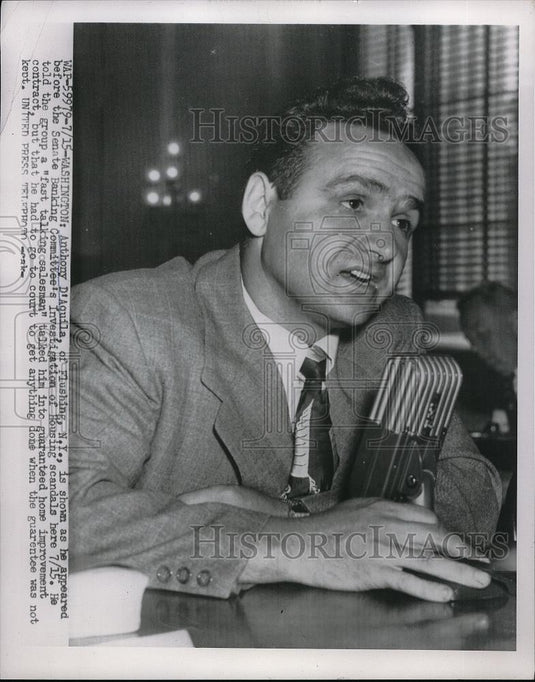 1954 Press Photo Anthony D'Aquila Before Senate Banking Committee Investigation - Historic Images