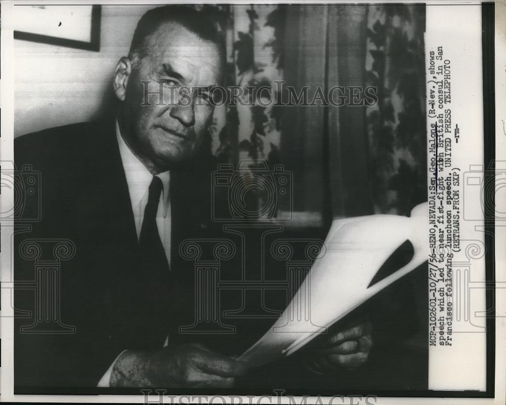 1956 Press Photo NV Senator George Malone Shows Speech That Led To Fight - Historic Images