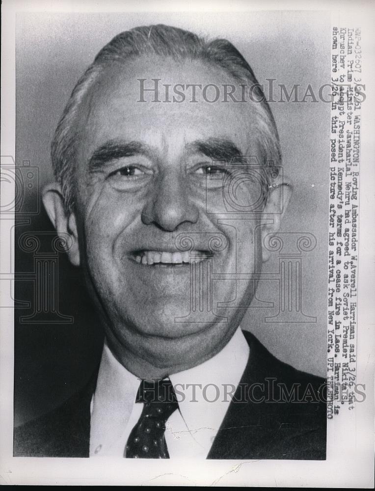 1961 Press Photo Ambassador W Averell Harriman Indian - Historic Images