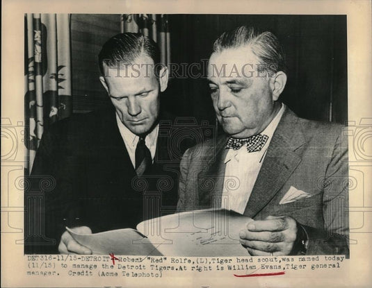 1948 Press Photo Robert "Red" Rolfe & Detroit Tigers William Evans - Historic Images