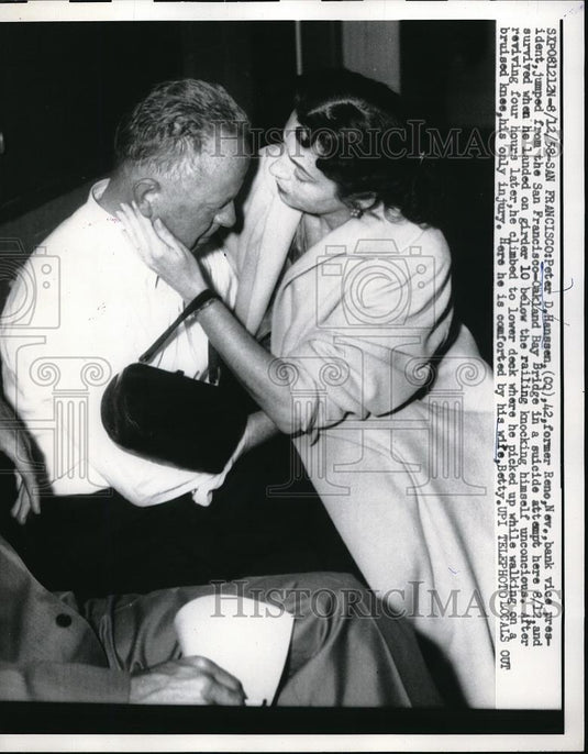 1958 Press Photo Peter D. Hanssen, Former Bank V.P. Survived Bridge Jump - Historic Images