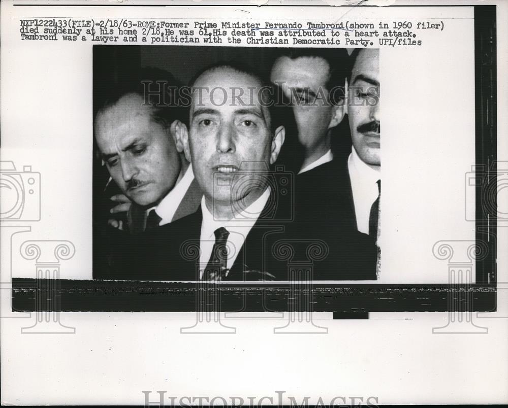 1963 Press Photo Former Italian Prime Minister Fernando Tambroni - Historic Images