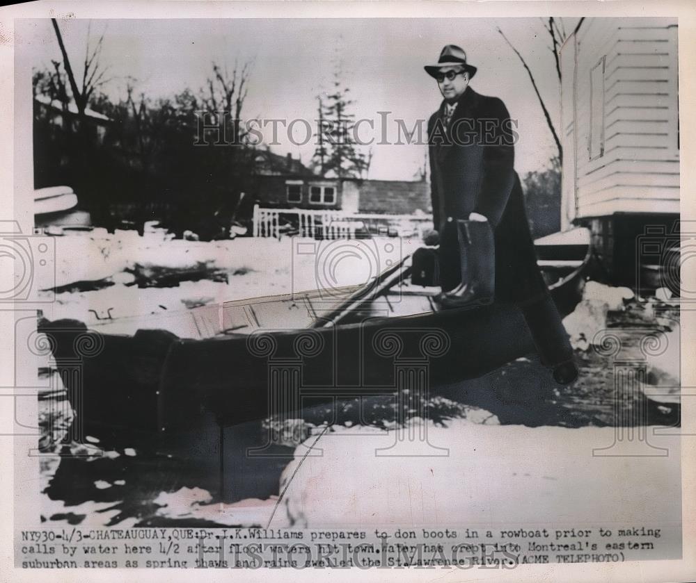 1951 Press Photo Dr. J.K Williams making house calls after the flooding of the - Historic Images