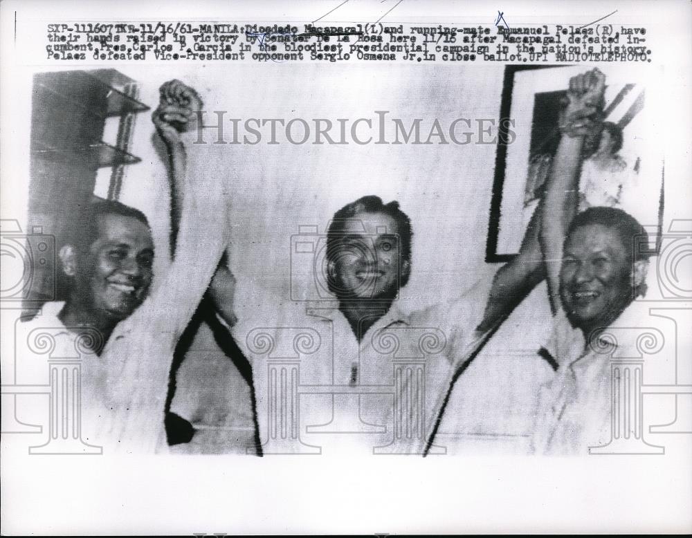 1961 Press Photo Dioadado Macapagal &amp; Running Mate Emmanuel Pelaez - Historic Images