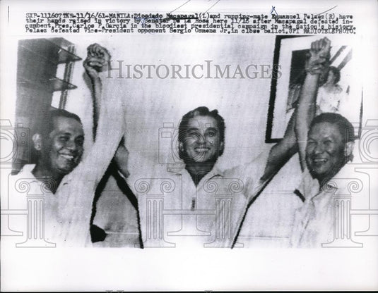 1961 Press Photo Dioadado Macapagal & Running Mate Emmanuel Pelaez - Historic Images
