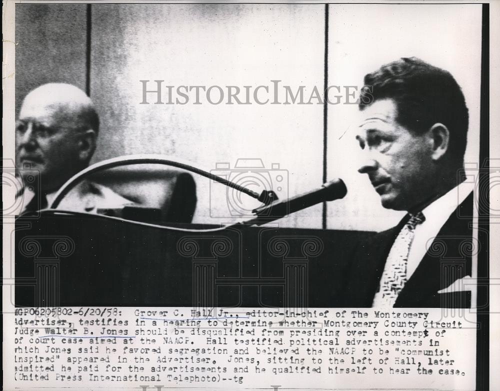 1958 Press Photo Grover C. hall Jr. Walter B. JOnes - Historic Images