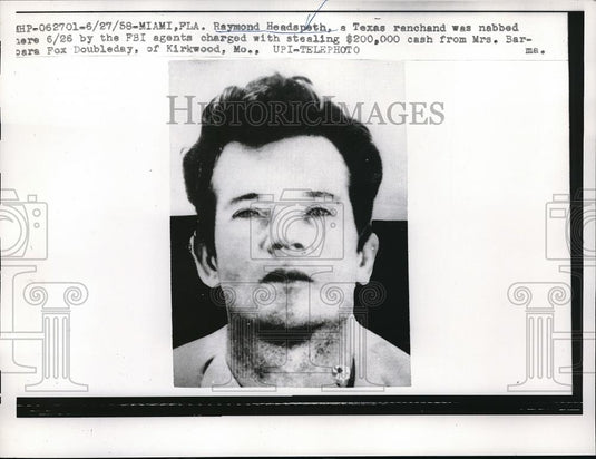 1958 Press Photo Raymond Headspeth, a Texas ranchand was nabbed by the FBI - Historic Images