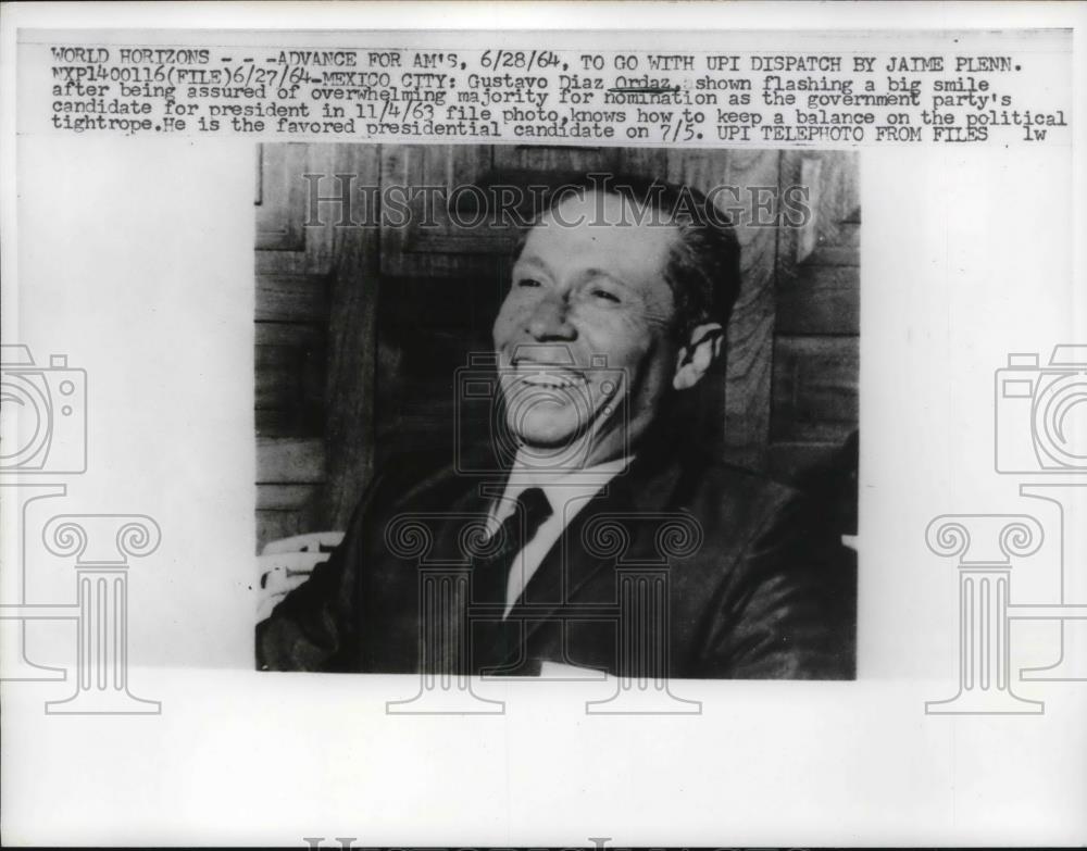 1964 Press Photo Candidate for president Gustavo Diaz Ordaz - Historic Images