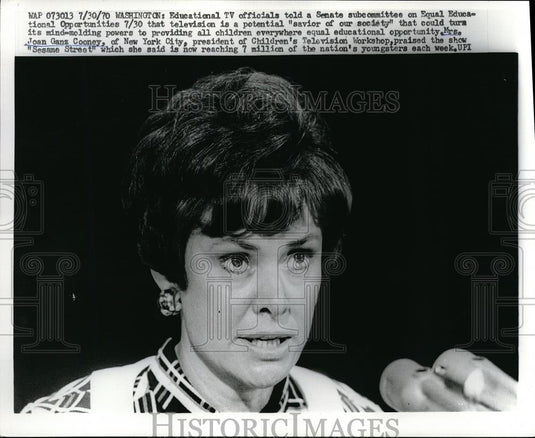 1970 Press Photo Pres. of Children's Television Workshop Joan Ganz Cooney - Historic Images