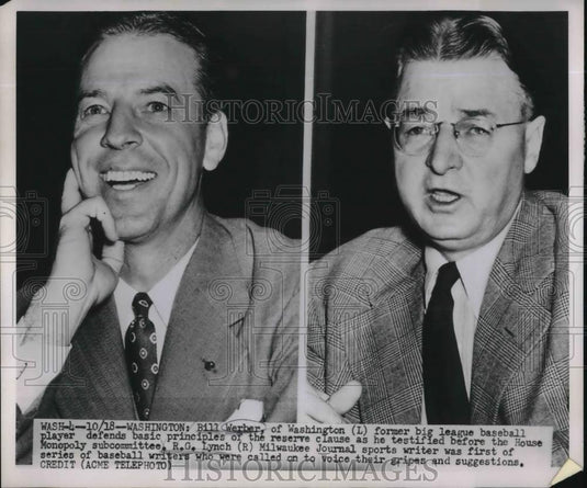 1952 Press Photo Bill Werber & R.G. Lunch Milwaukee Journal Sports Writer - Historic Images
