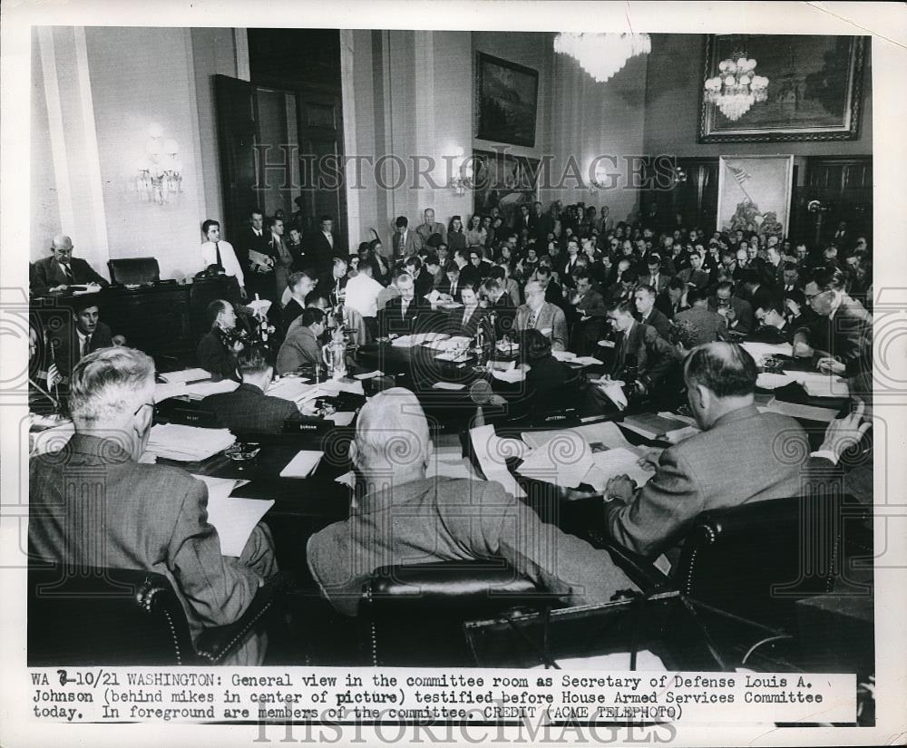 1949 Press Photo Secy of Defense Louis A Johnson at Senate - Historic Images