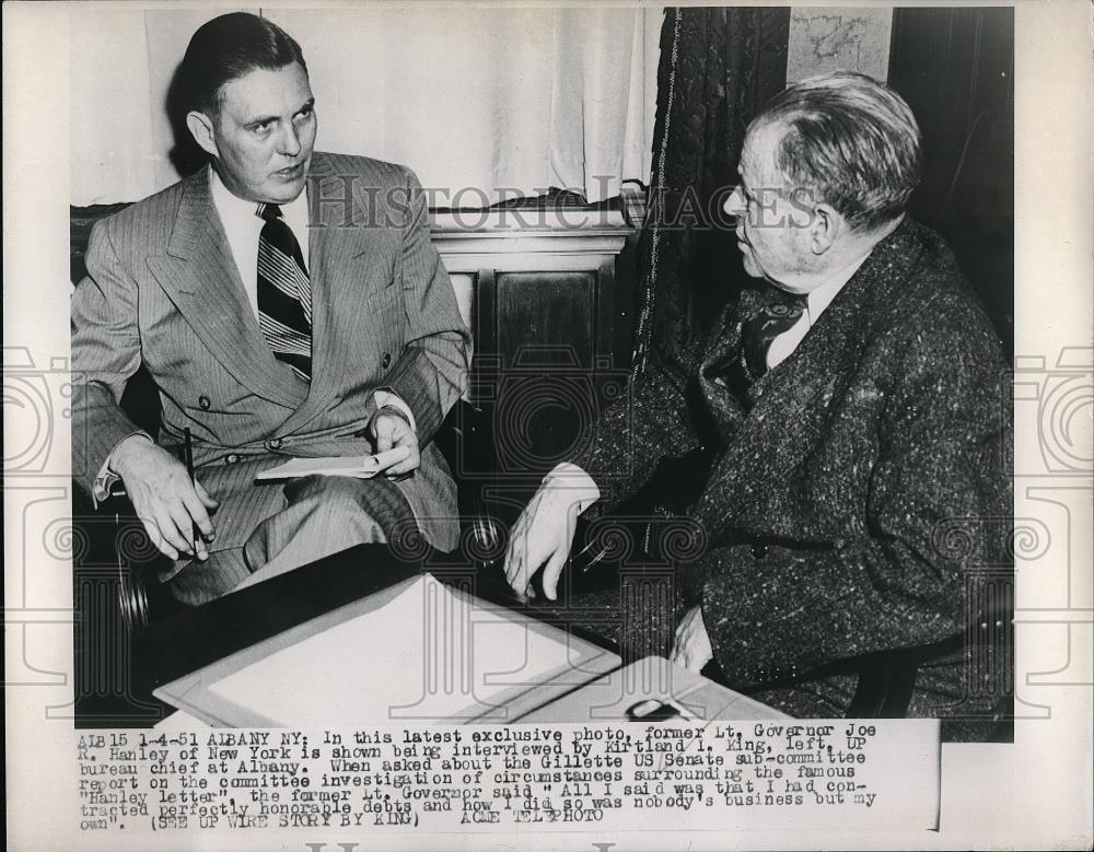 1951 Press Photo Albany, NY ex Lt Gov Joe Hanley &amp; K King - neb28228 - Historic Images