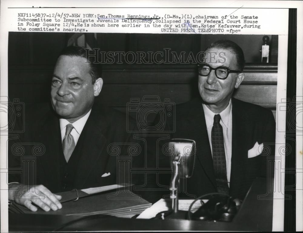 1957 Press Photo Sen.Thomas Hennings Jr. and Sen.Estes Kefauver. - Historic Images