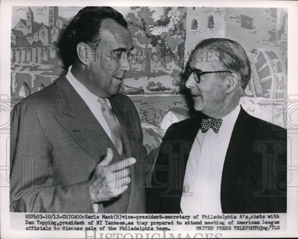 1954 Press Photo Vice Pres. Secretary Of Philadelphia A's Earle Mack,Dan Topping - Historic Images