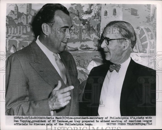 1954 Press Photo Vice Pres. Secretary Of Philadelphia A's Earle Mack,Dan Topping - Historic Images