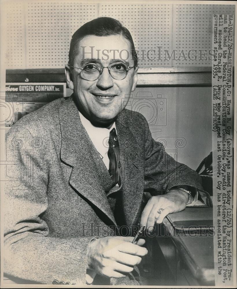 1948 Press Photo Wayne B. Cox head of Federal COmmunications Commission - Historic Images