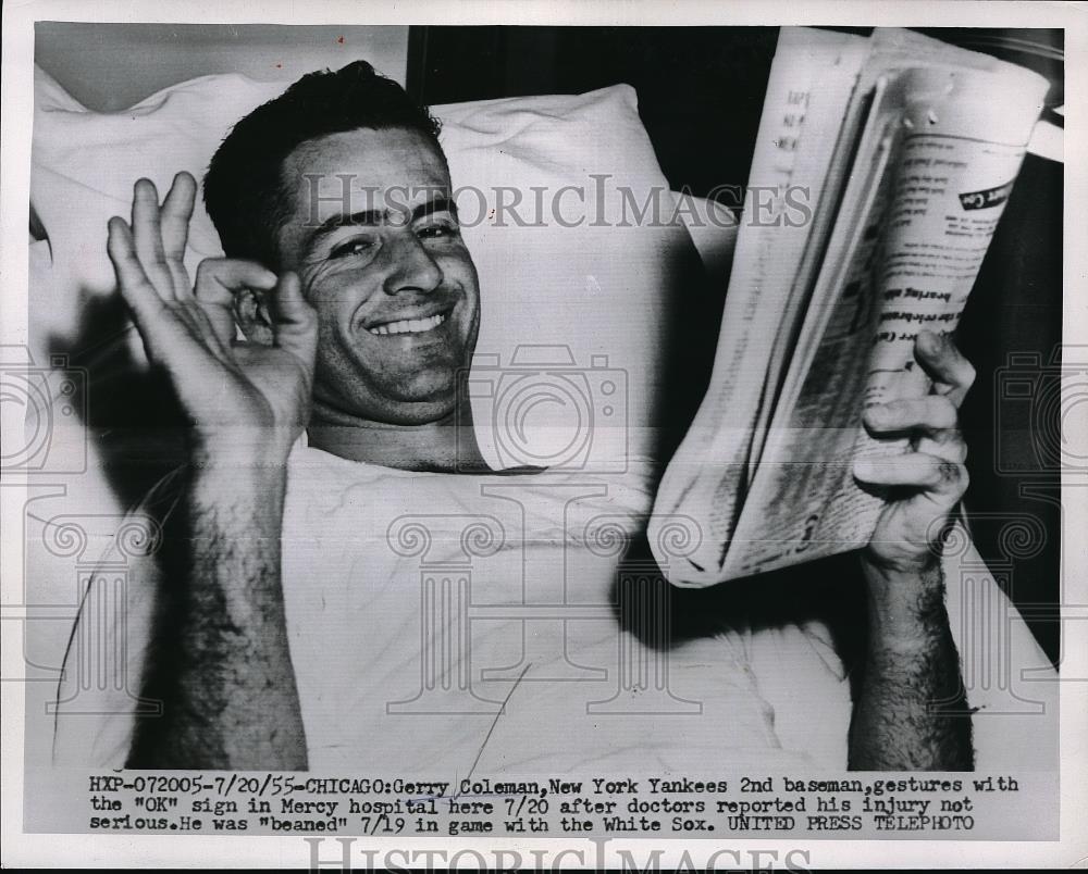 1955 Press Photo NY Yankee 2nd baseman Gerry Coleman - Historic Images