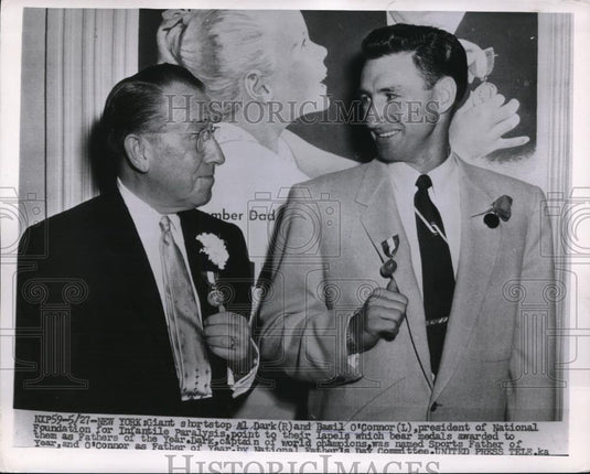 1955 Press Photo Al Dark, Giants Basil O'Connor, Foundation, Infantile Paralysis - Historic Images