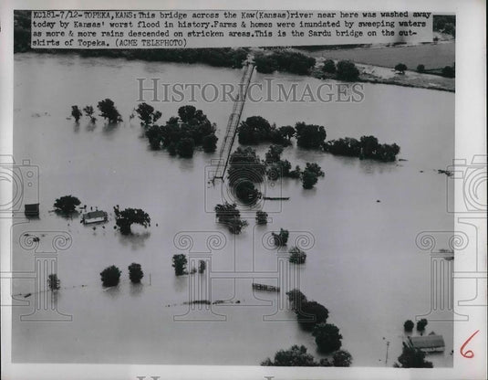 1951 Press Photo Farms & Homes Destroyed In Kansas By Flood - Historic Images