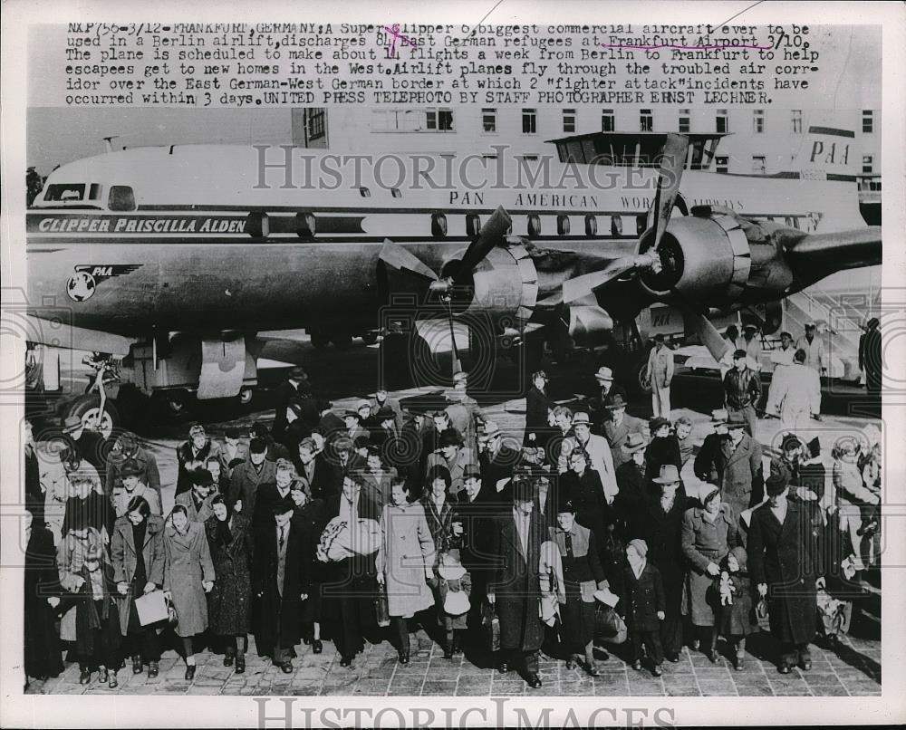 1953 Press Photo Super Clipper 6 Carrying Refugees at Frankfurt Airport - Historic Images