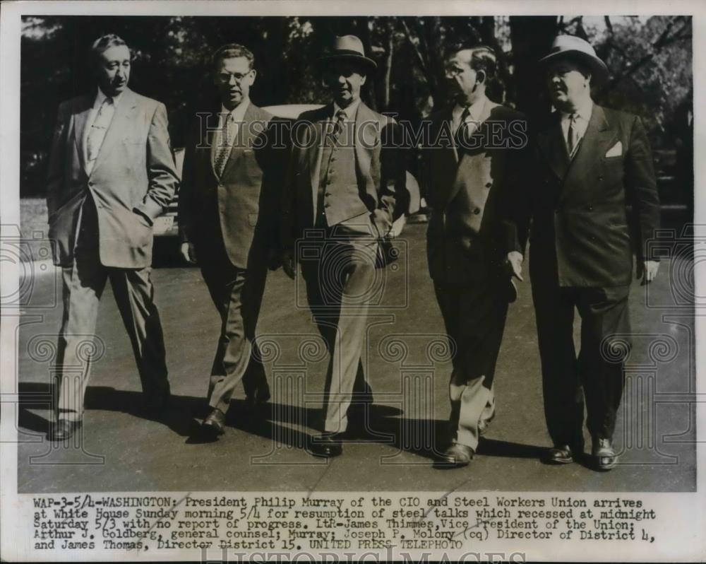 1952 Press Photo CIO Pres Philip Murray, VP J Thimmes. AJ Goldberg,J Molony, D.C - Historic Images