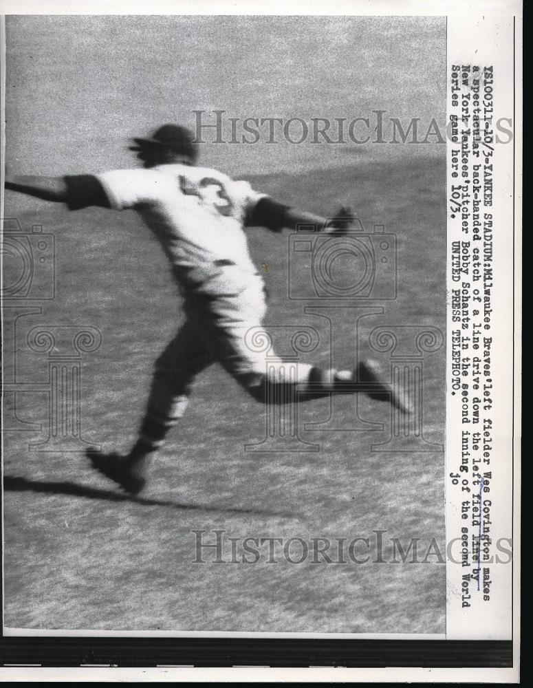 1957 Press Photo Milwaukee Braves left fielder Wes Covington - Historic Images