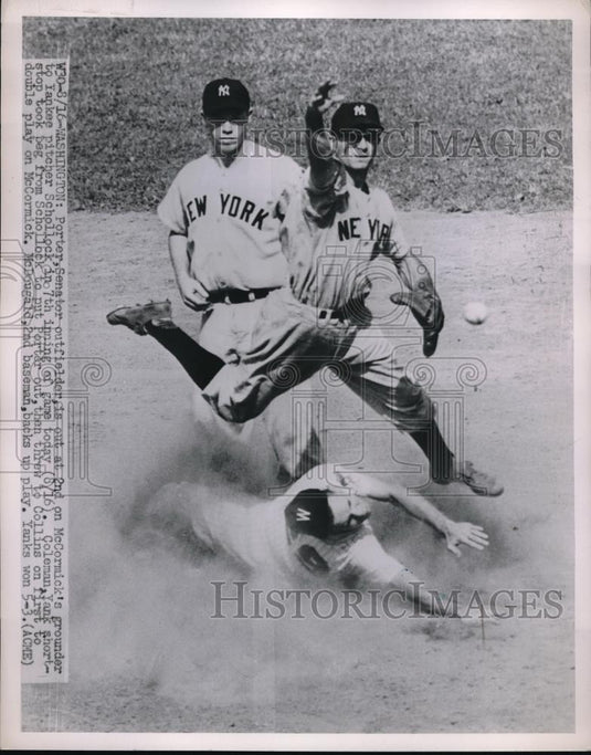 1951 Press Photo Senator Outfielder Porter Out at 2nd With McDouglas On Bag - Historic Images