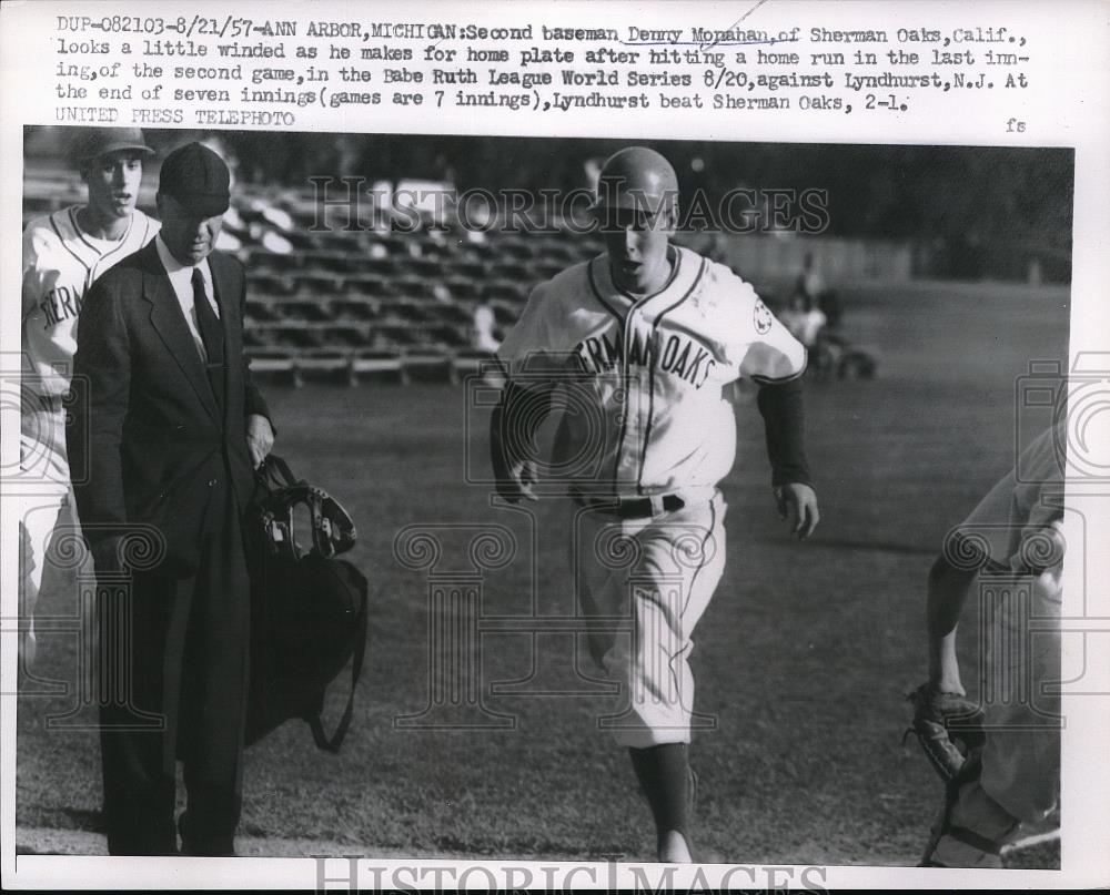 1957 Press Photo Babe Ruth Little League ,2nd baseman Denny Mopahan - Historic Images