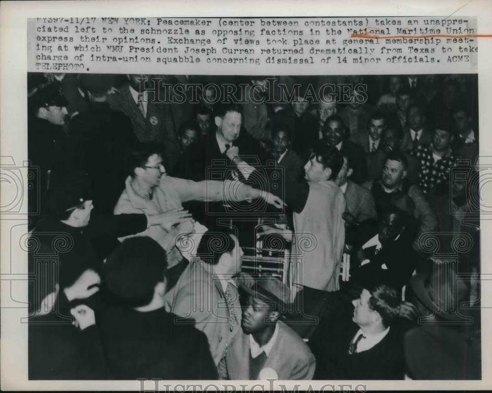 1949 Press Photo Fight Breaks Out at Meeting of National Maritime Union - Historic Images