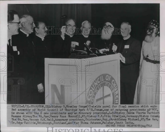 1954 Press Photo Bishop G. Bromley, World Council of Churches Rev. Henry Knox - Historic Images