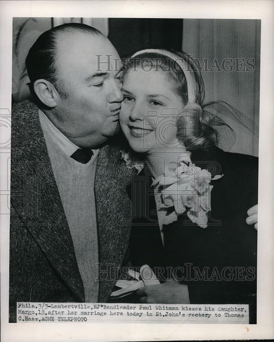 1950 Press Photo Paul Whitman Band Leader & Daughter Margo After Marriage - Historic Images